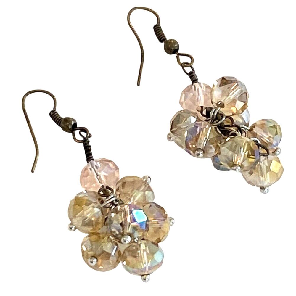 Vintage pierced earrings AB faceted crystals drop dangle style elegant romantic